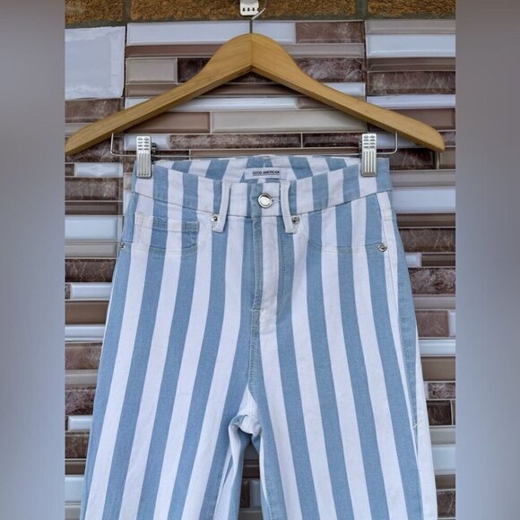 Good American Baby Blue white stipe jeans size 24 - Picture 3 of 12